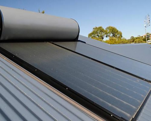 A solar water system mounted on the roof