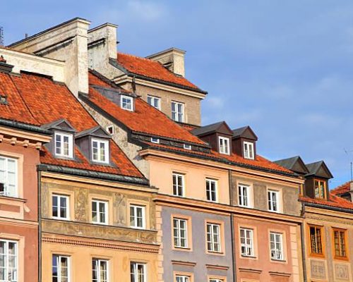 Warsaw, Poland. Old Town - tenements at the main square. UNESCO World Heritage Site.